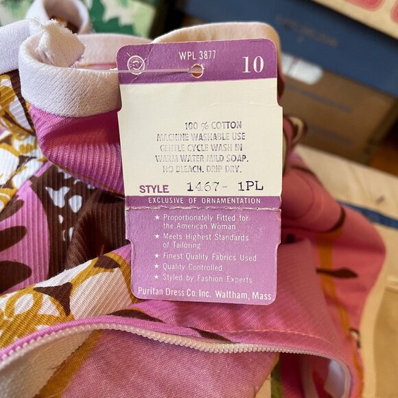 60s Vintage Deadstock Puritan Forever Young Green & Purple Flutter Sleeve Dress - Picture 8 of 8